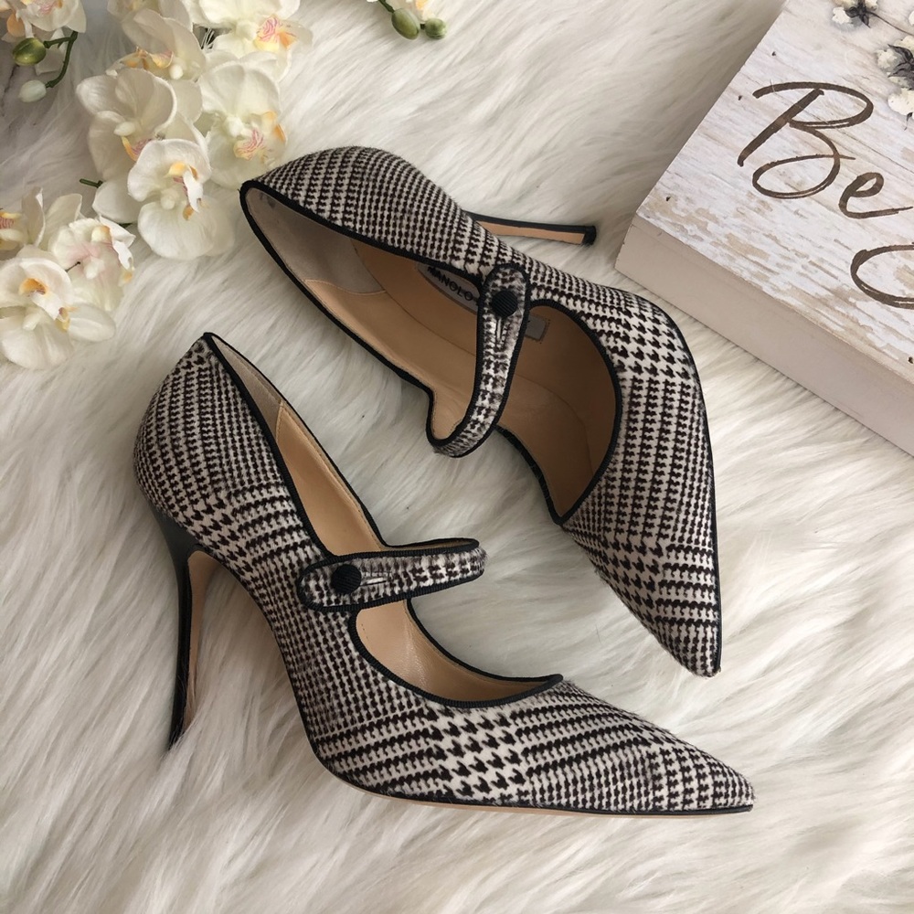 Manolo Blahnik CAMPARI Pumps Calf Hair Plaid, 38.5